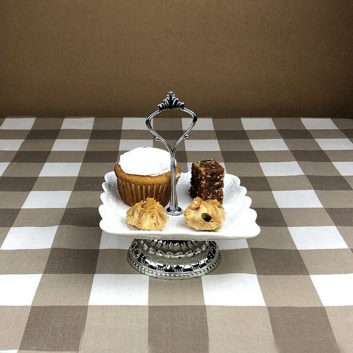 Pastry Stand in Ceramic with Silver Base - Small Size | kitchen item | Waseeh Pakistan