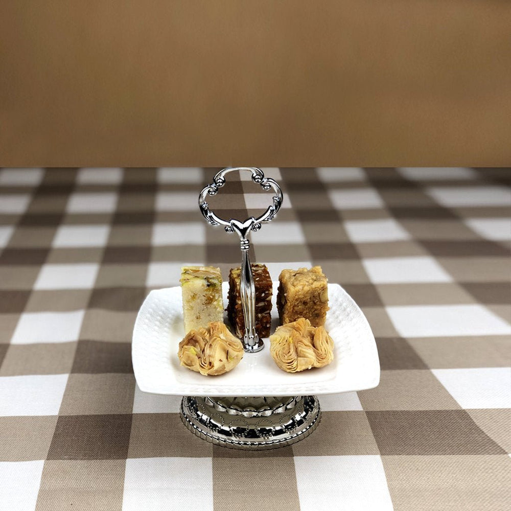 Pastry Stand in Ceramic with Silver Base - Small Size | kitchen item | Waseeh Pakistan