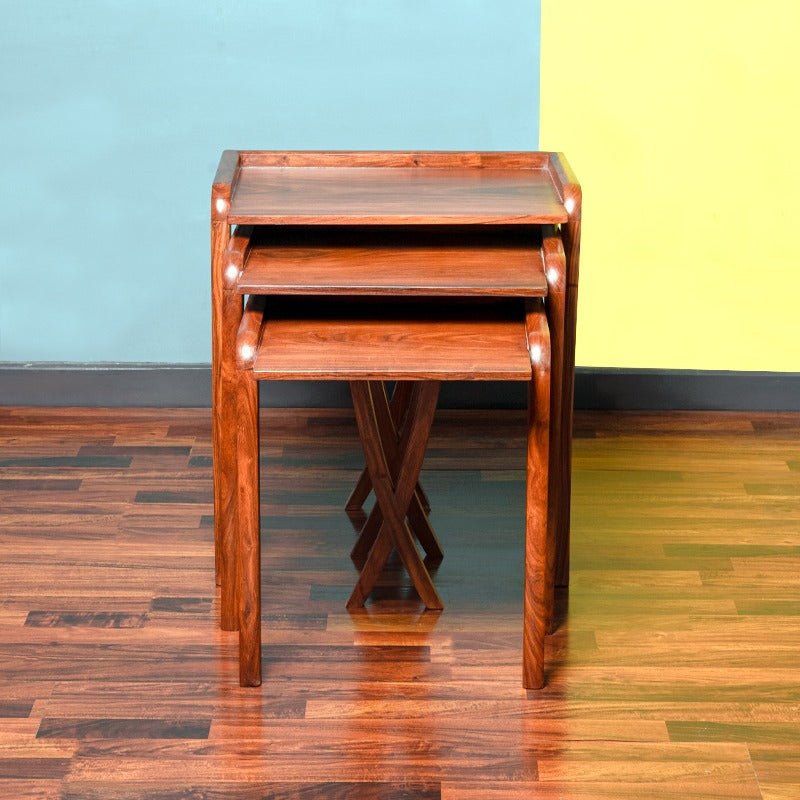 Plums Lounge Drawing Bedroom Nesting Shisham Tables (Set of 3) | Furniture | Waseeh Pakistan