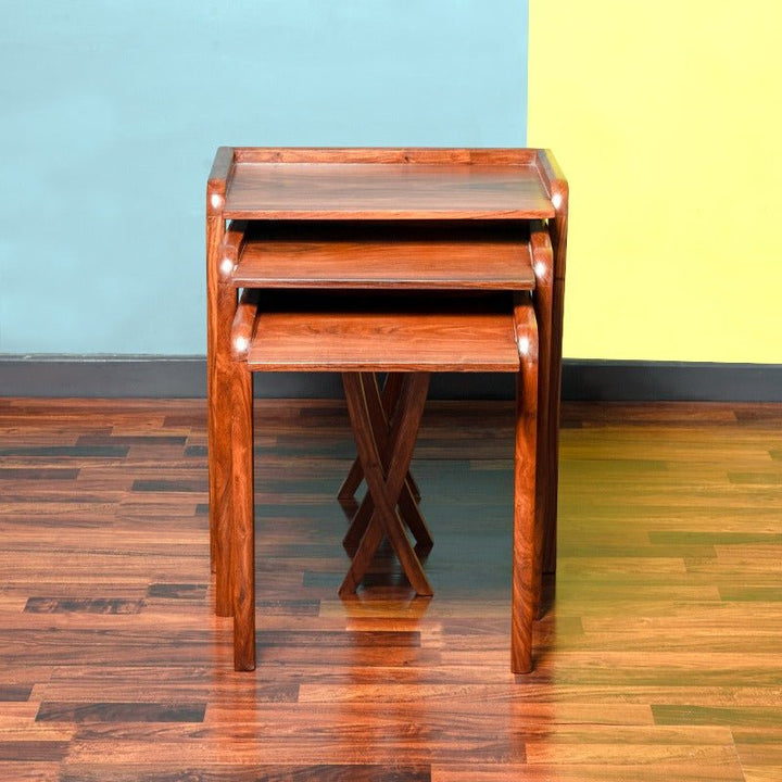 Plums Lounge Drawing Bedroom Nesting Shisham Tables (Set of 3) | Furniture | Waseeh Pakistan