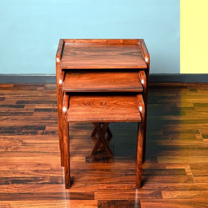 Plums Lounge Drawing Bedroom Nesting Shisham Tables (Set of 3) | Furniture | Waseeh Pakistan