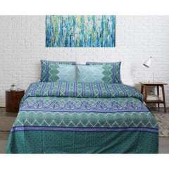 Quilt Cover Set - 6 pcs - Blue Green Floral - waseeh.com