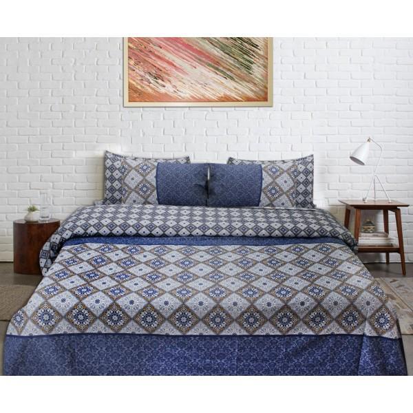 Quilt Cover Set - 6 pcs - Blue White Geometric - waseeh.com