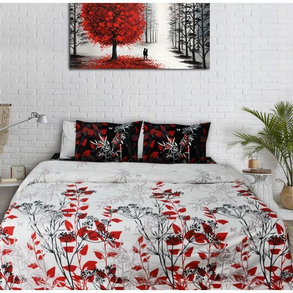 Export Cotton Quilt Cover Set - 6 pcs - Red White Floral - waseeh.com