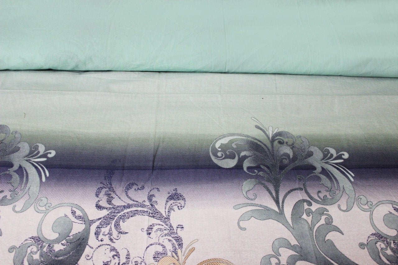 Cotton Quilt Cover Set - 4 pcs -  White and Blue Floral - waseeh.com