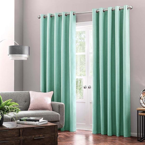 Ready Made Cotton Duck Plain Curtains with Lining &amp; Stainless Steel Eyelet 8 Feet Length | Home Décor | Waseeh Pakistan
