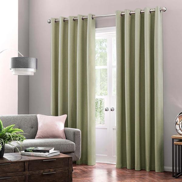 Ready Made Cotton Duck Plain Curtains with Lining &amp; Stainless Steel Eyelet 8 Feet Length | Home Décor | Waseeh Pakistan