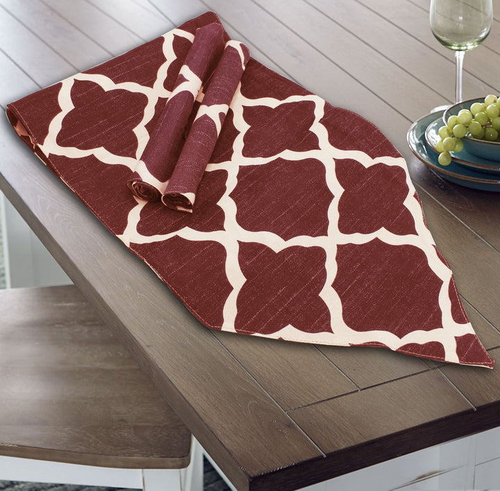 TABLE RUNNER 7 PCs SET - Blue &amp; Red Geometric - waseeh.com