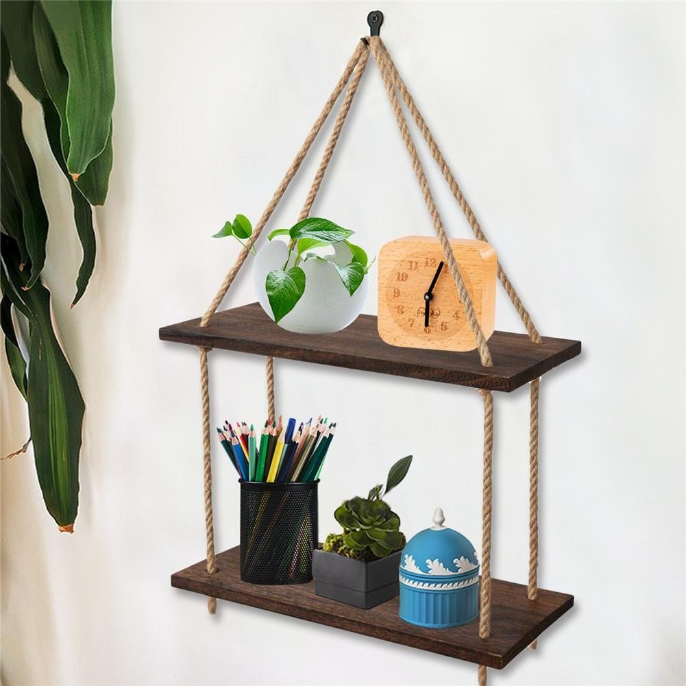 Rope Floating Solid Wood Wall Hanging Shelves Decor | Not Sale FB | Waseeh Pakistan