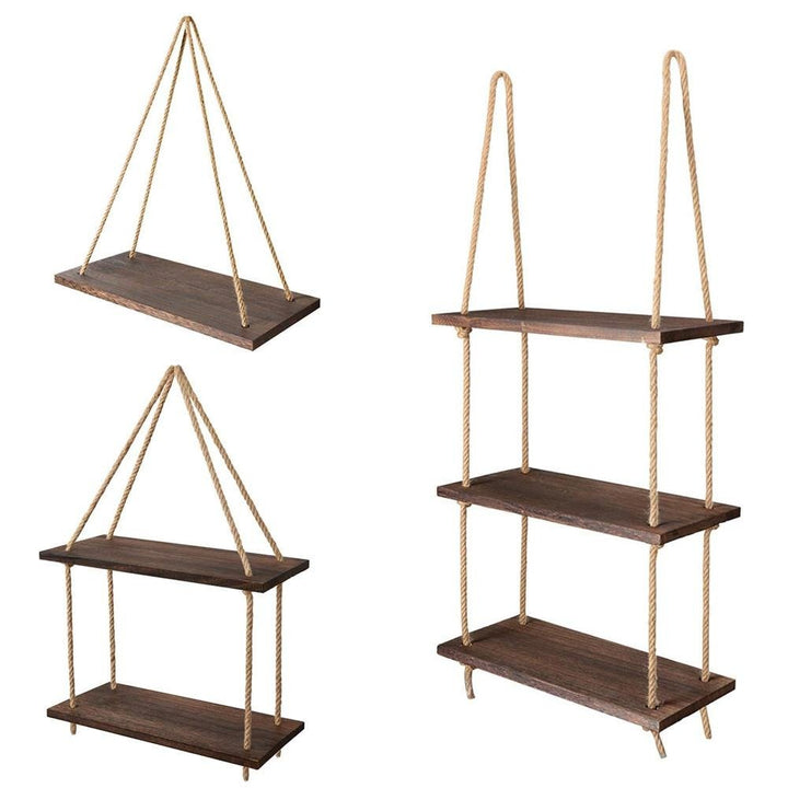Rope Floating Solid Wood Wall Hanging Shelves Decor | Not Sale FB | Waseeh Pakistan