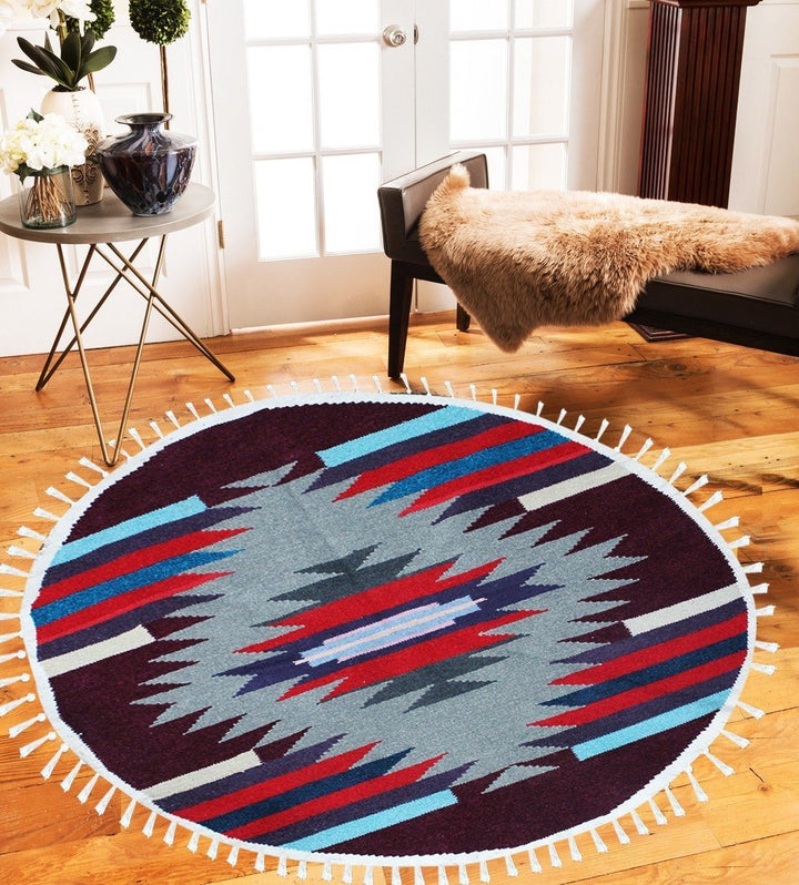 Round Geometric - Hand-woven Woolen Rug - Round Large - 4&