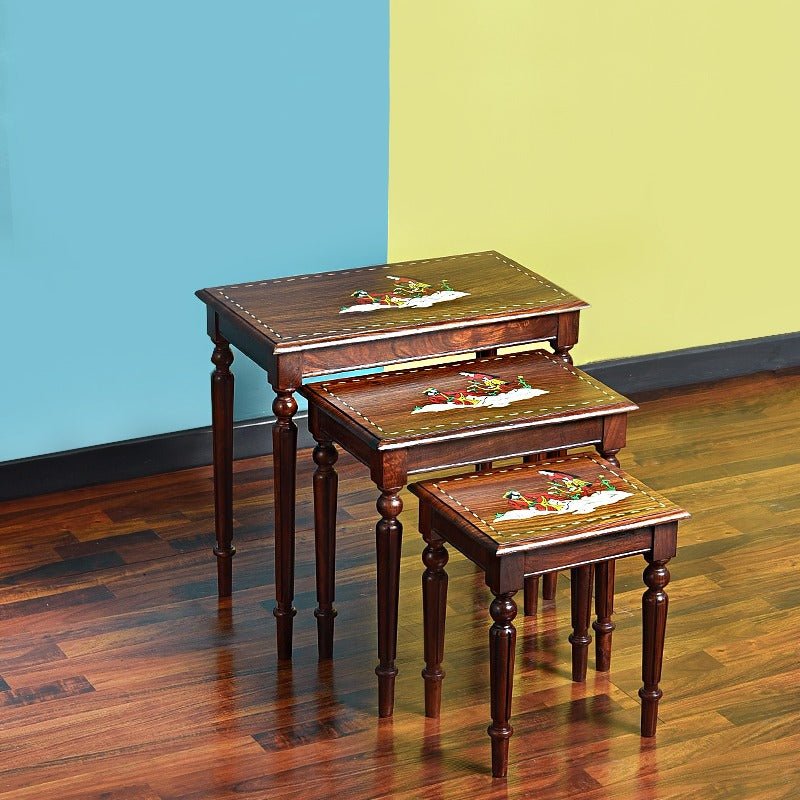 Royal Art Nakshi Living Lounge Nesting Tables (Set of 3) | Furniture | Waseeh Pakistan