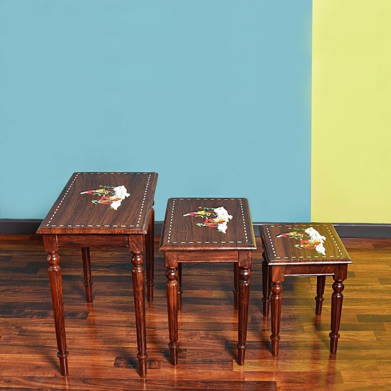 Royal Art Nakshi Living Lounge Nesting Tables (Set of 3) | Furniture | Waseeh Pakistan