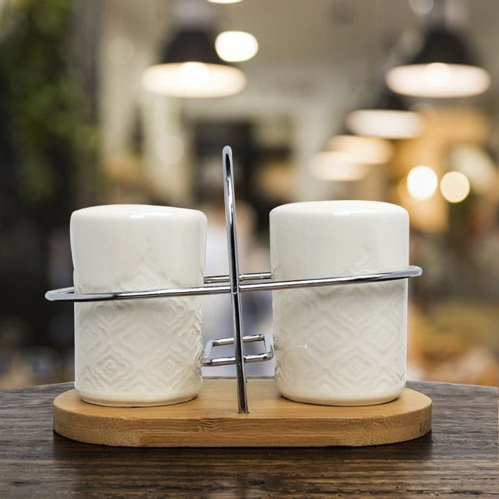 Salt and Pepper Shaker With Bamboo Base | kitchen item | Waseeh Pakistan