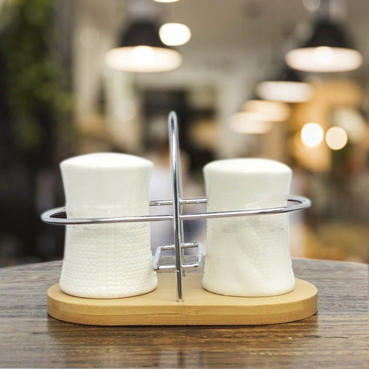 Salt and Pepper Shaker With Bamboo Base | kitchen item | Waseeh Pakistan