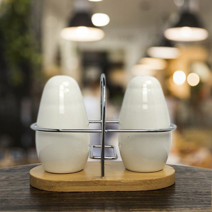 Salt and Pepper Shaker With Bamboo Base | kitchen item | Waseeh Pakistan
