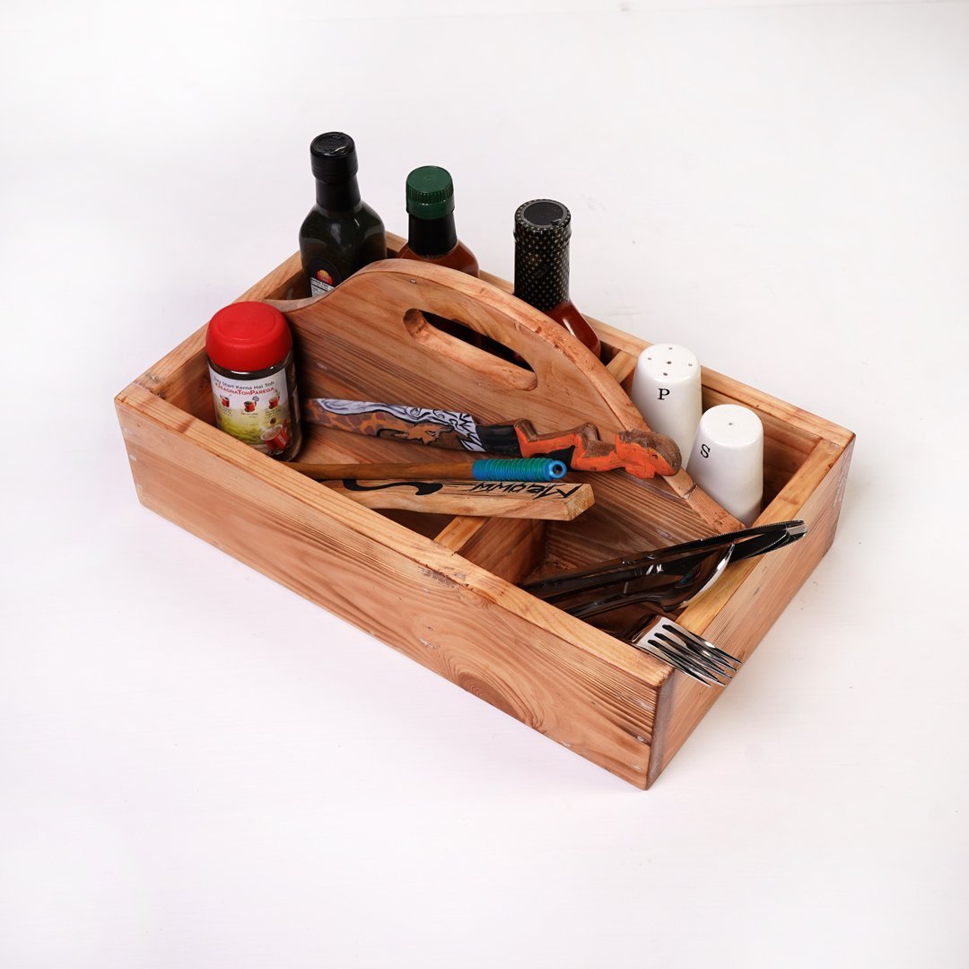 Serviette Solid Wood Cutlery Tray Container | Furniture | Waseeh Pakistan