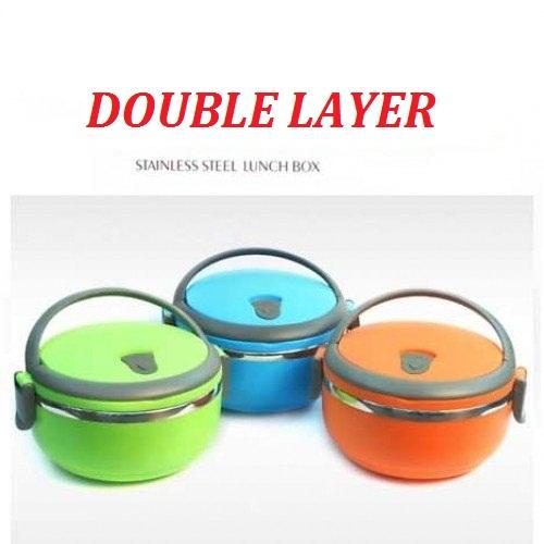 Double layer Stainless Steel Round Lunchbox (One Tier ) - waseeh.com