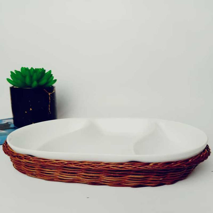 Snack Plate with Braided Basket (Oval Shaped) | kitchen item | Waseeh Pakistan