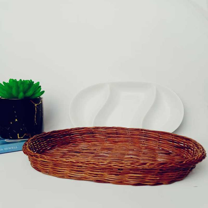 Snack Plate with Braided Basket (Oval Shaped) | kitchen item | Waseeh Pakistan