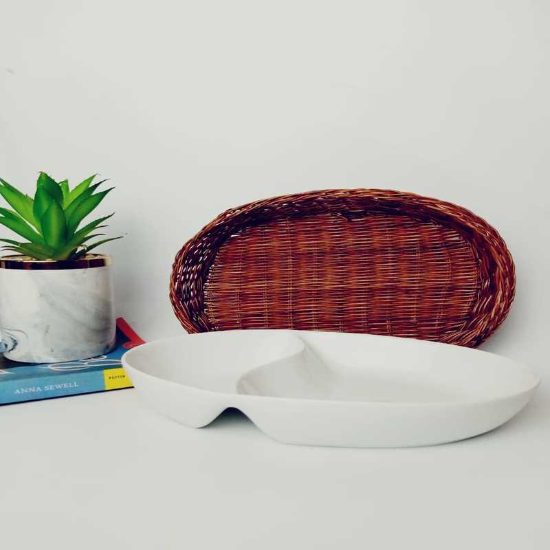 Snack Plate with Braided Basket (Oval Shaped) | kitchen item | Waseeh Pakistan