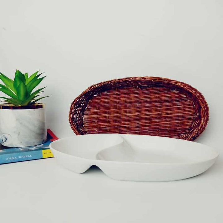 Snack Plate with Braided Basket (Oval Shaped) | kitchen item | Waseeh Pakistan