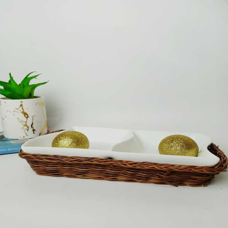 Snack Plate with Braided Basket (Rectangle Shaped) | kitchen item | Waseeh Pakistan