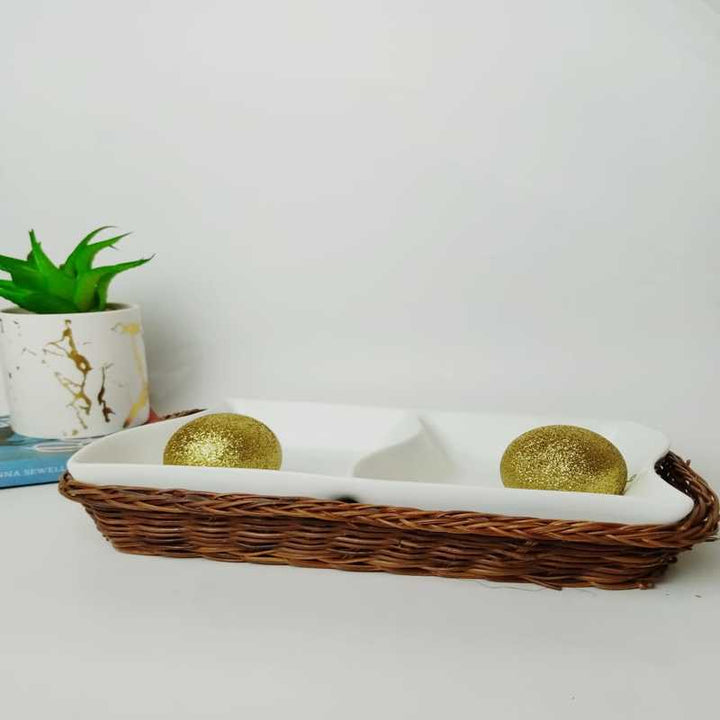 Snack Plate with Braided Basket (Rectangle Shaped) | kitchen item | Waseeh Pakistan