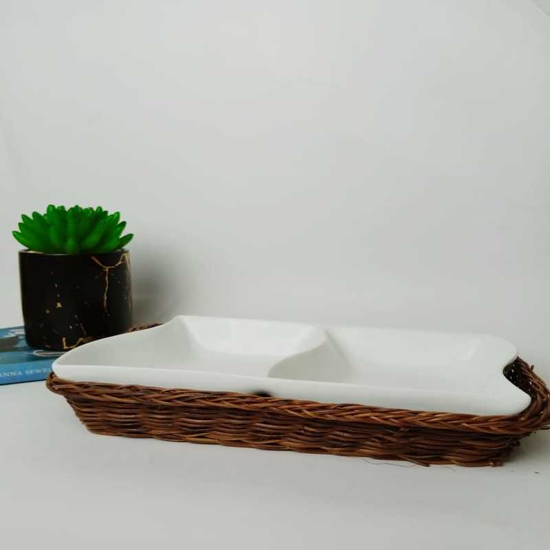 Snack Plate with Braided Basket (Rectangle Shaped) | kitchen item | Waseeh Pakistan