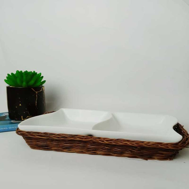Snack Plate with Braided Basket (Rectangle Shaped) | kitchen item | Waseeh Pakistan