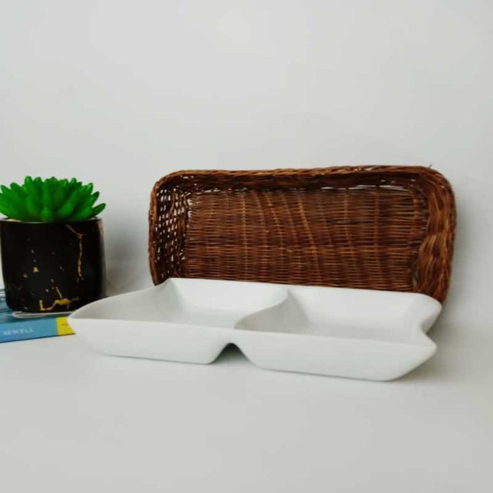 Snack Plate with Braided Basket (Rectangle Shaped) | kitchen item | Waseeh Pakistan