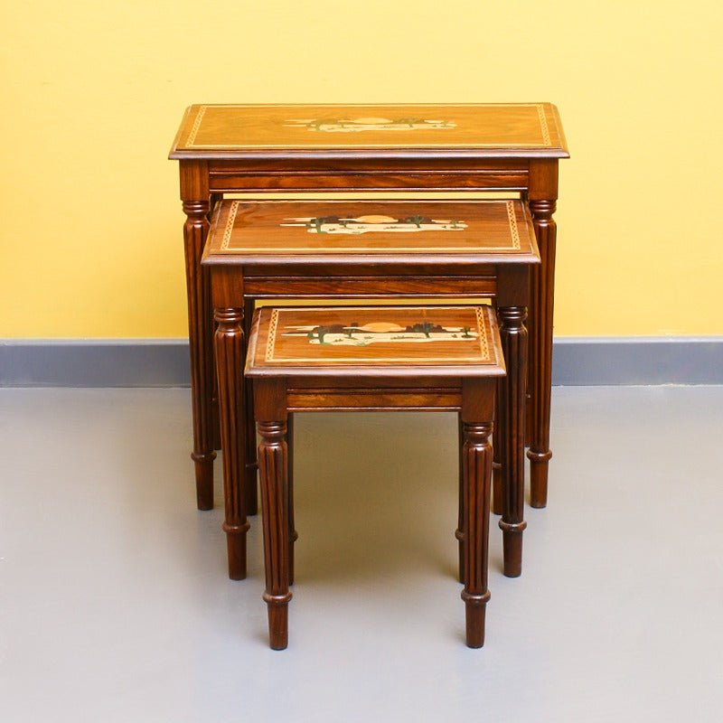 Sunset Art Living Lounge Drawing Room Nakshi Tables (Set of 3) | Furniture | Waseeh Pakistan