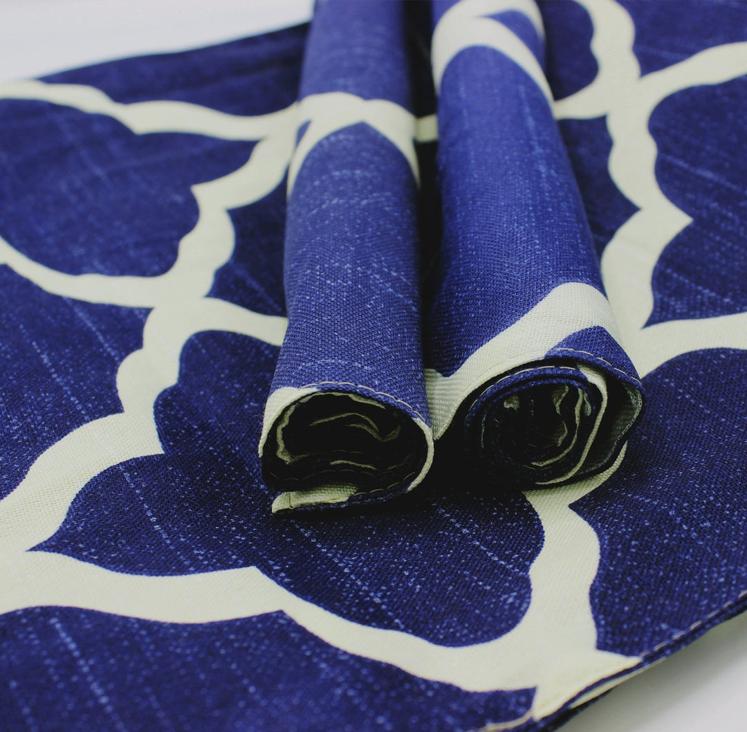 TABLE RUNNER 7 PCs SET - Blue &amp; Red Geometric | Home Décor | Waseeh Pakistan