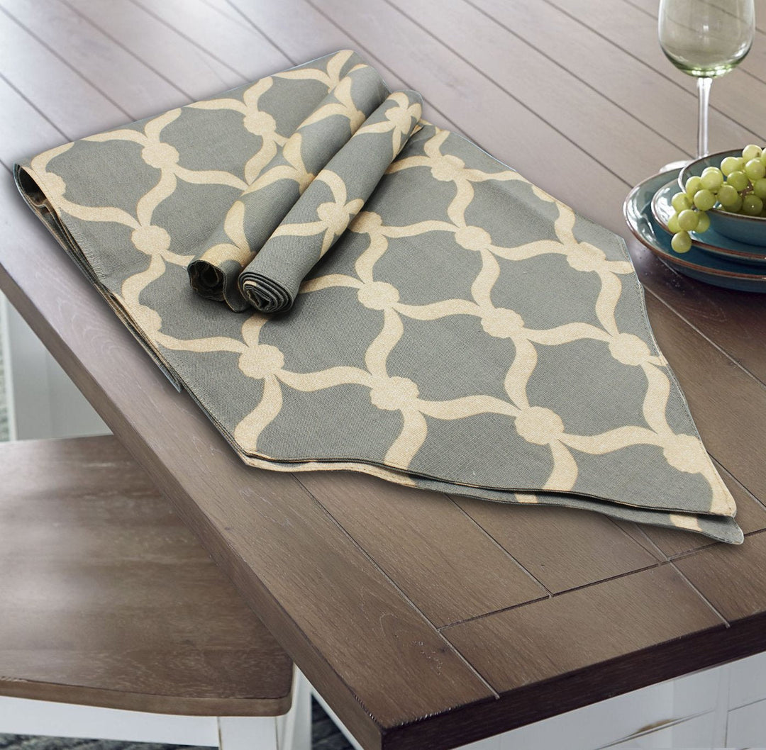 TABLE RUNNER 7 PCs SET - Gray Geometric | Home Décor | Waseeh Pakistan