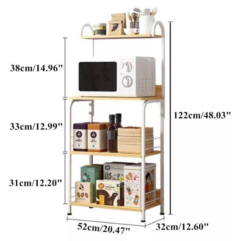 The wooden &amp; Metal Storage Shelf Rack (4 Tier) | kitchen item | Waseeh Pakistan