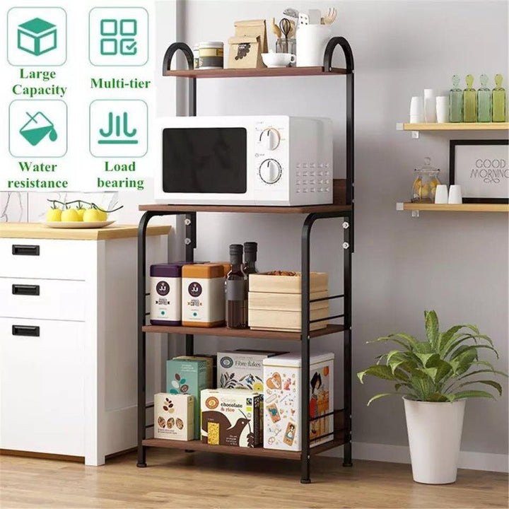 The wooden &amp; Metal Storage Shelf Rack (4 Tier) | kitchen item | Waseeh Pakistan