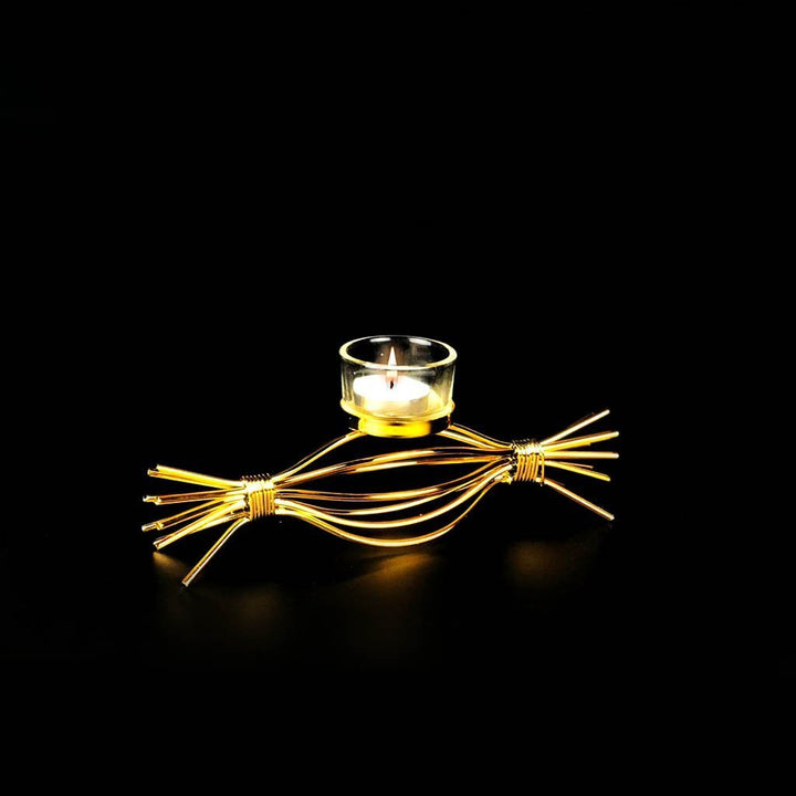 Toffee Wrap Metal Golden Candle Stand with Glass Pot | Home Décor | Waseeh Pakistan