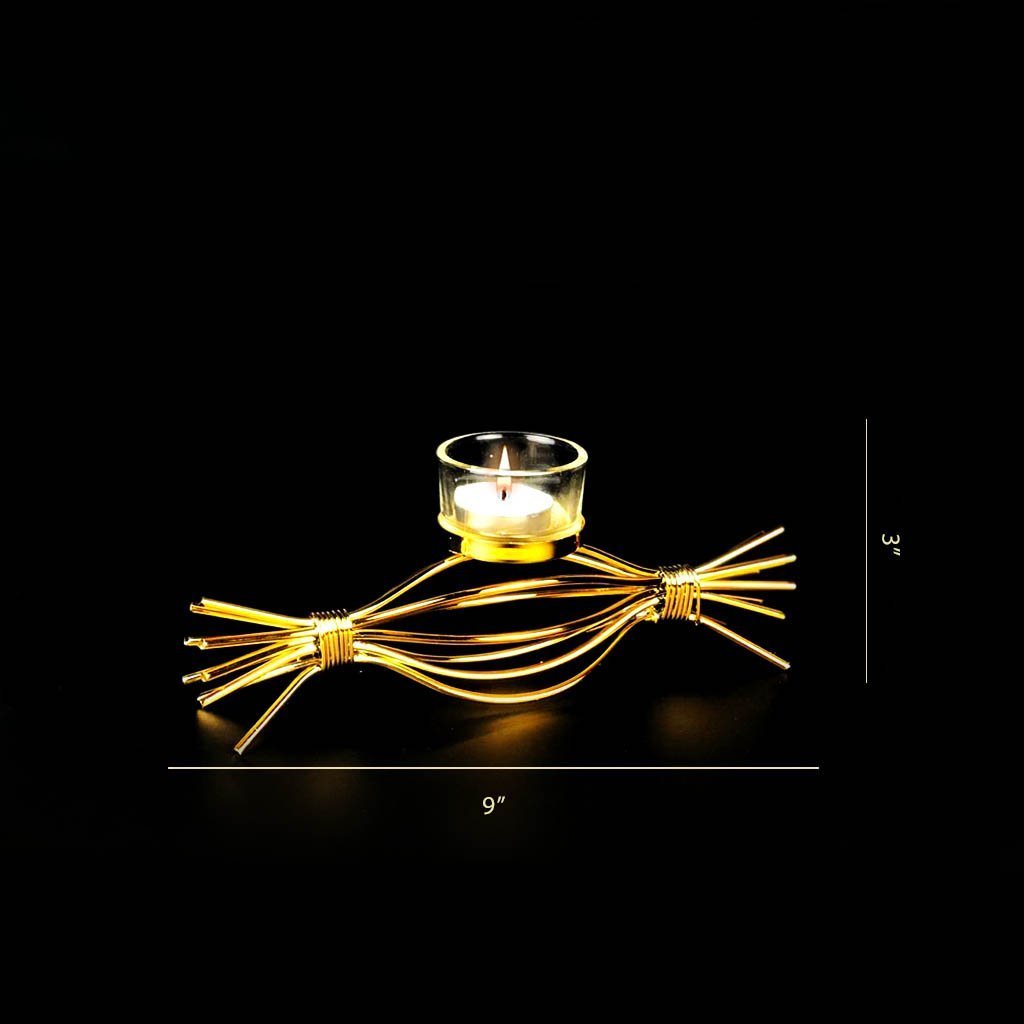 Toffee Wrap Metal Golden Candle Stand with Glass Pot | Home Décor | Waseeh Pakistan