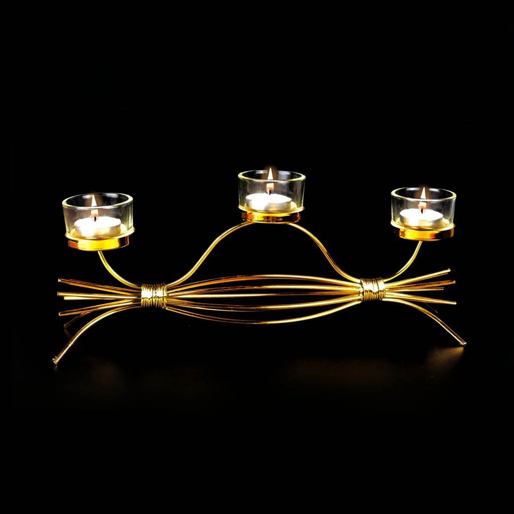 Toffee Wrap Metal Golden Candle Stand with Glass Pot | Home Décor | Waseeh Pakistan