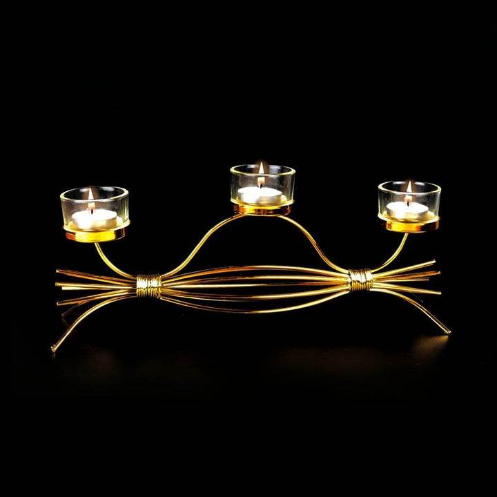 Toffee Wrap Metal Golden Candle Stand with Glass Pot | Home Décor | Waseeh Pakistan