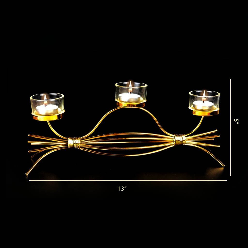 Toffee Wrap Metal Golden Candle Stand with Glass Pot | Home Décor | Waseeh Pakistan