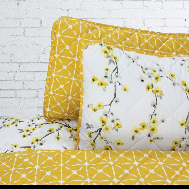 Touch of White / Mustard Floral- 6 Pieces Bed Spread Set | Home Décor | Waseeh Pakistan