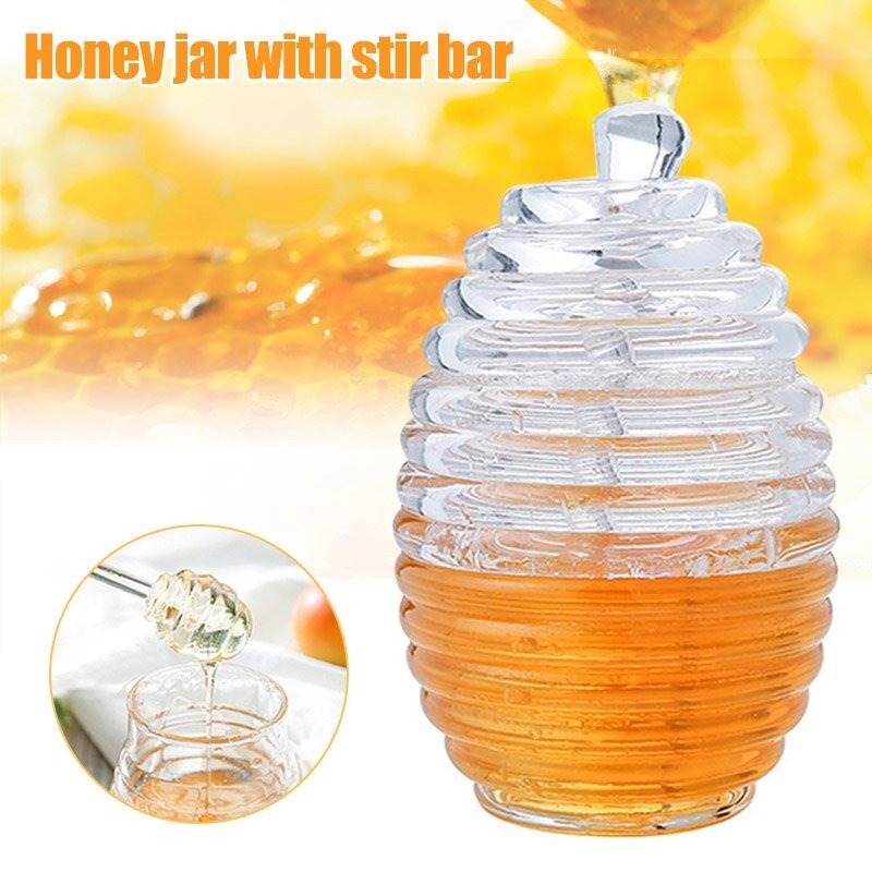 Transparent Honey Storage Jar with Beehive Style Spoon | kitchen item | Waseeh Pakistan