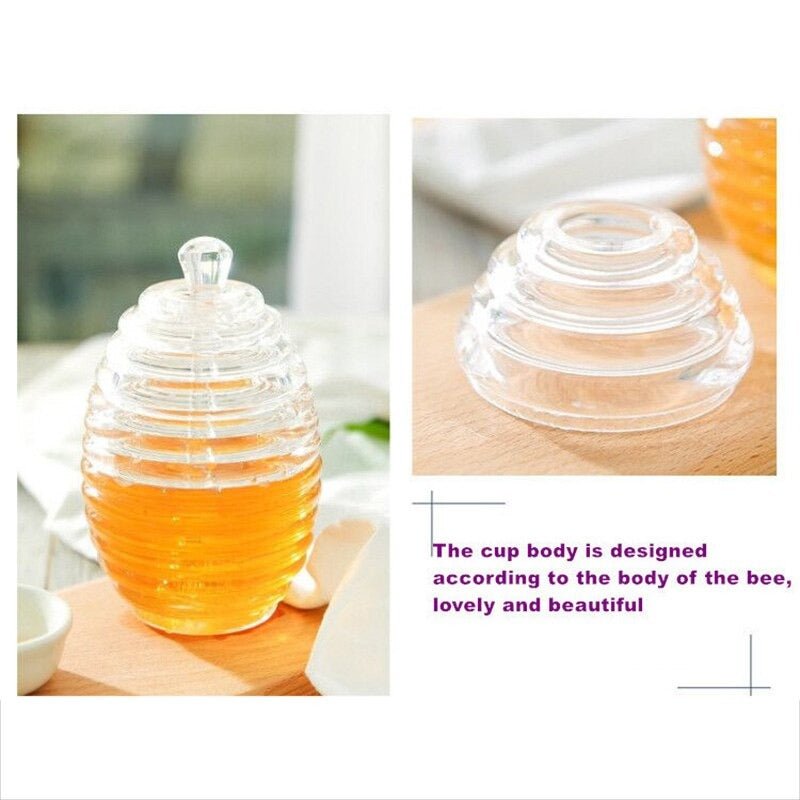 Transparent Honey Storage Jar with Beehive Style Spoon | kitchen item | Waseeh Pakistan