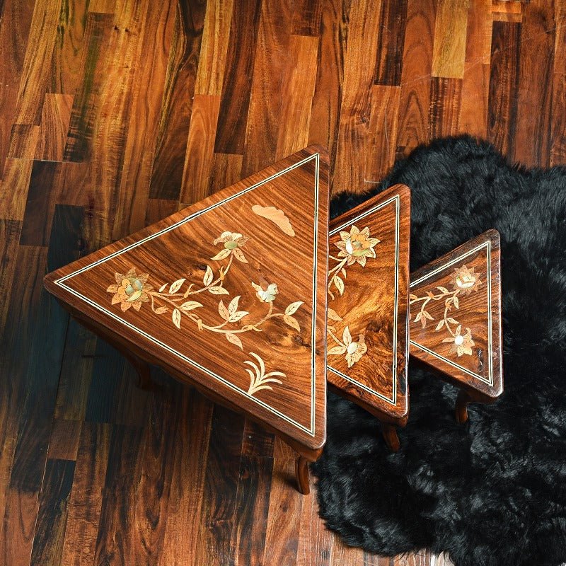 Triangle Living Lounge Drawing Room Nesting Tables Decor (Shisham Set of 3) | Furniture | Waseeh Pakistan