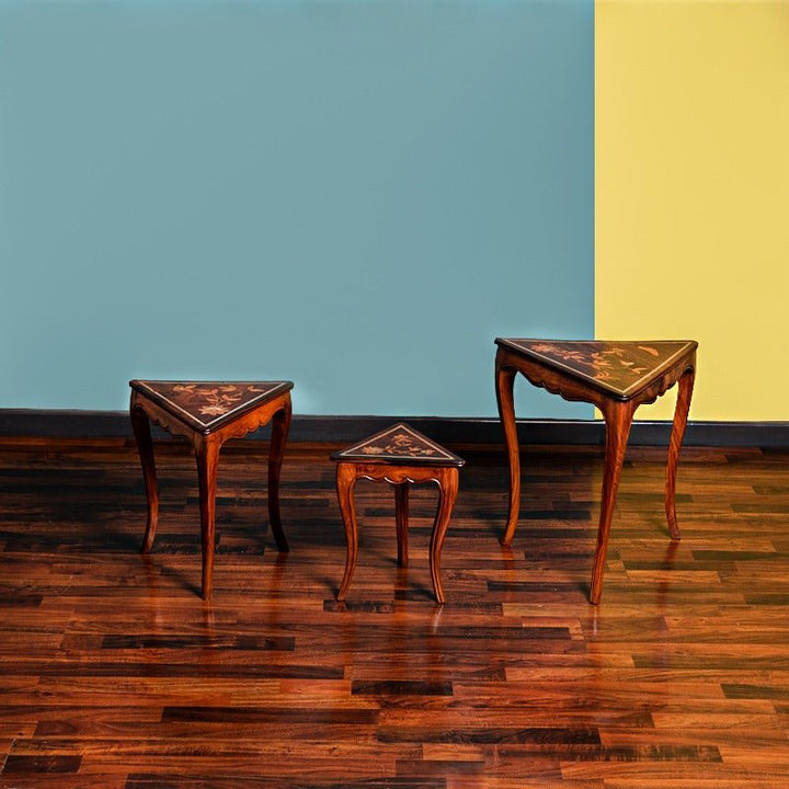 Triangle Living Lounge Drawing Room Nesting Tables Decor (Shisham Set of 3) | Furniture | Waseeh Pakistan
