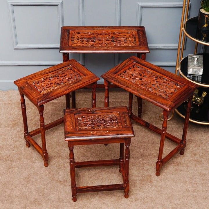Valdirose Lounge Living Bedroom Organizer Nesting Shisham Tables (Set of 4) | Furniture | Waseeh Pakistan