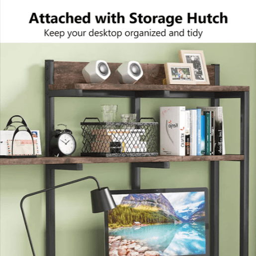 Rustic desk hutch with bookshelves and desktop organizer