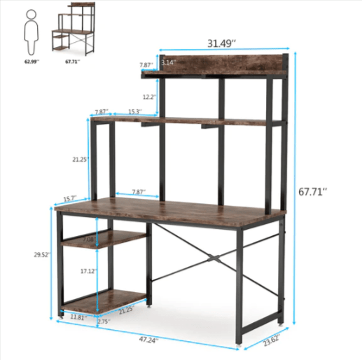 Computer workstation dimensions with attached storage hutch