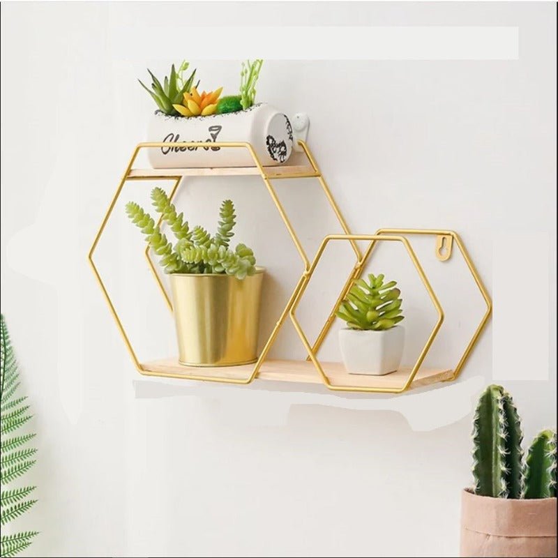 Wall Floating Hexy Floating Metal Frame Solid Wood Shelve Decor - Special | Furniture | Waseeh Pakistan
